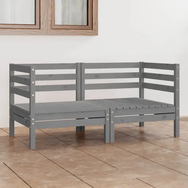 Gossi canapea de gradina cu 2 locuri, gri, lemn masiv de pin