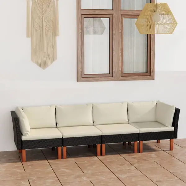 Gossi canapea de gradina cu 4 locuri, cu perne, negru, poliratan