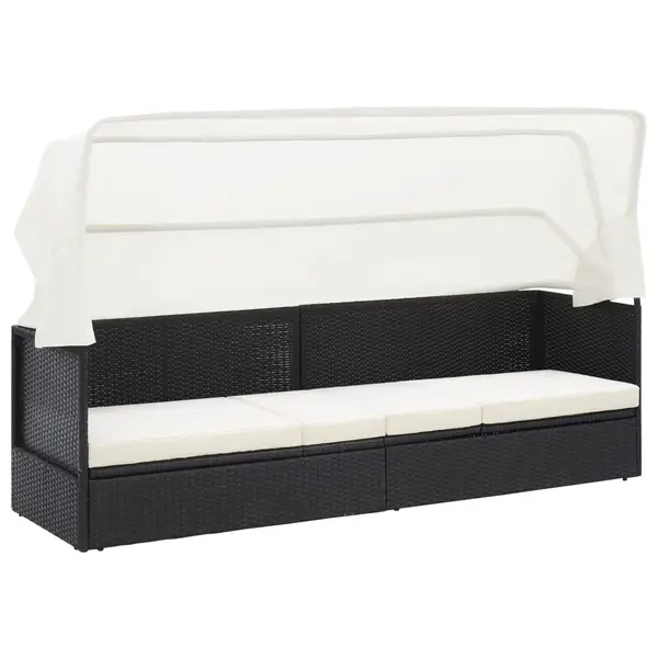Gossi canapea de gradina cu copertina, negru, poliratan