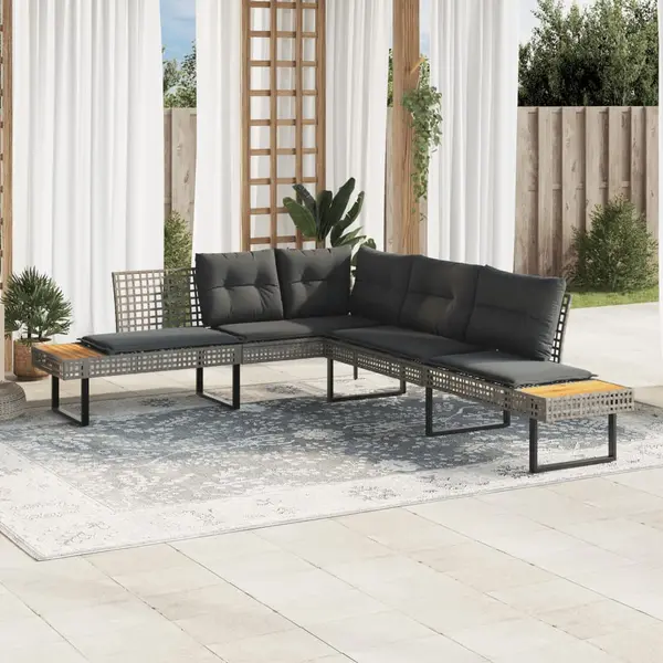 Gossi canapea de gradina cu perne, forma de l, poliratan gri/acacia