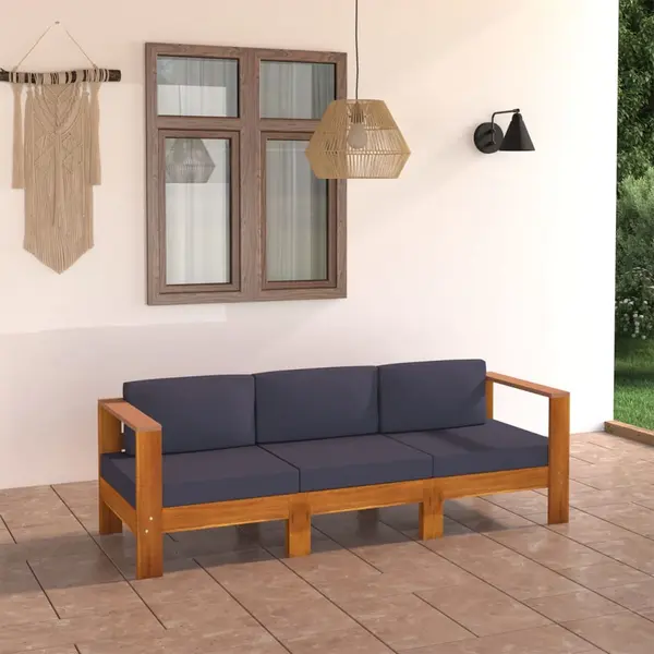 Gossi canapea de gradina cu perne gri inchis, 3 locuri, lemn acacia