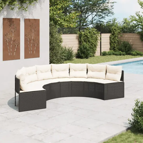 Gossi canapea de gradina cu perne semi-rotunde, negru, poliratan