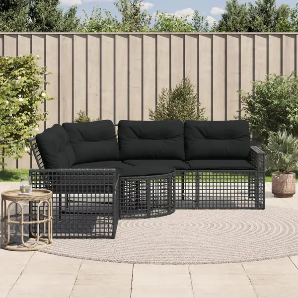 Gossi canapea de gradina cu perne/taburet, forma l, negru, poliratan