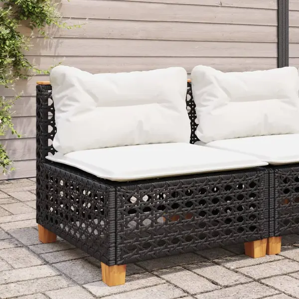 Gossi canapea de gradina fara cotiere, cu perne, negru, poliratan