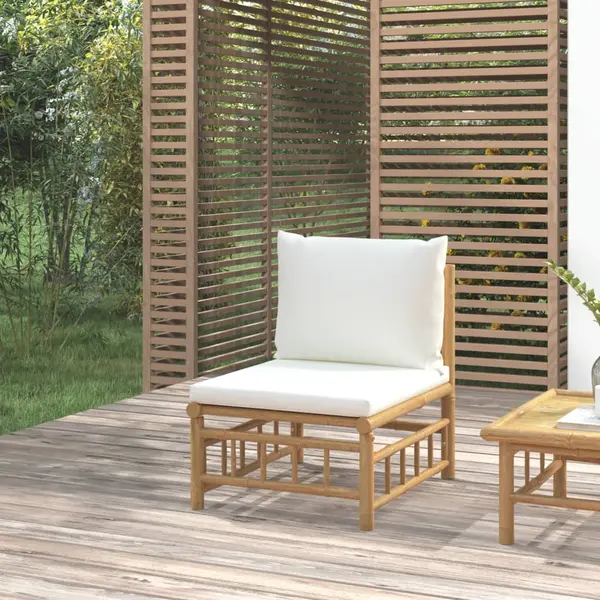 Gossi canapea de mijloc pentru gradina cu perne, alb crem, bambus