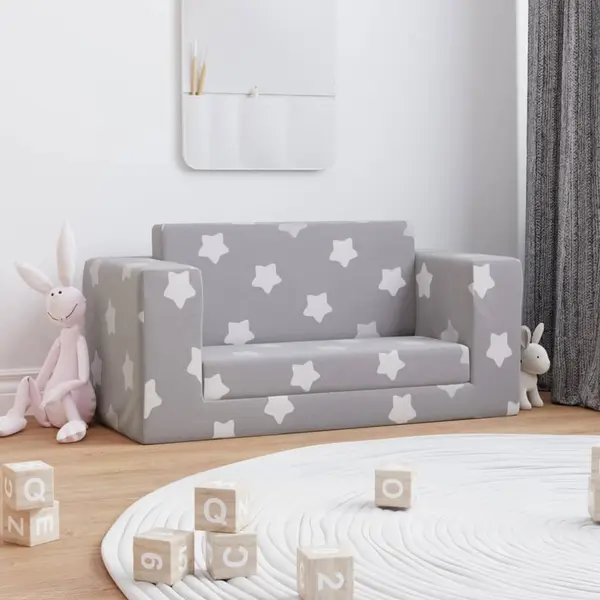 Gossi canapea extensibila copii 2 locuri gri deschis/stele plus moale