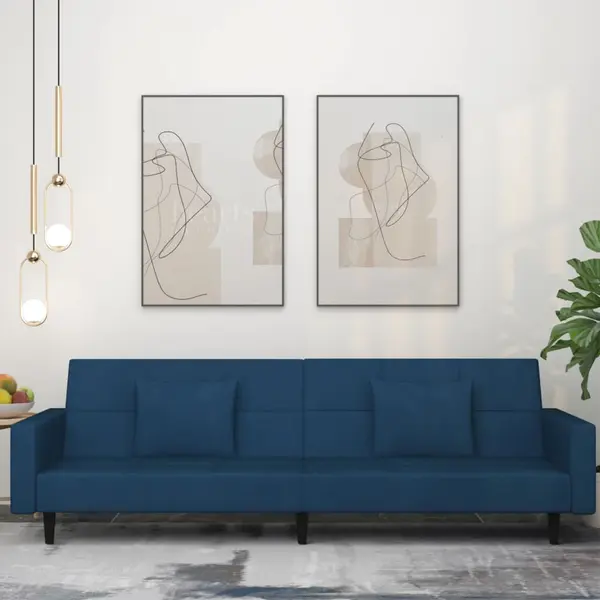 Gossi canapea extensibila cu 2 locuri, 2 perne, albastru, catifea