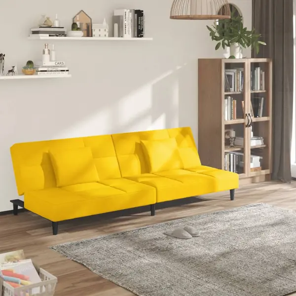 Gossi canapea extensibila cu 2 locuri, 2 perne, galben, catifea