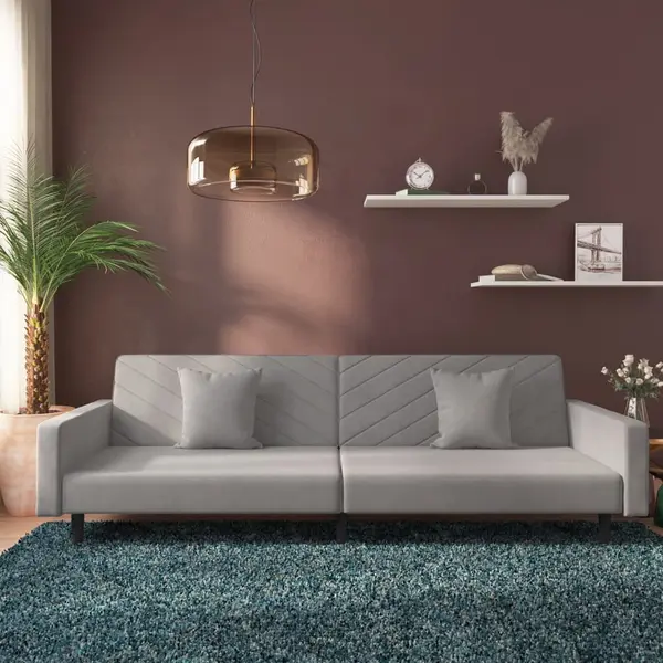 Gossi canapea extensibila cu 2 locuri, 2 perne, gri deschis, catifea