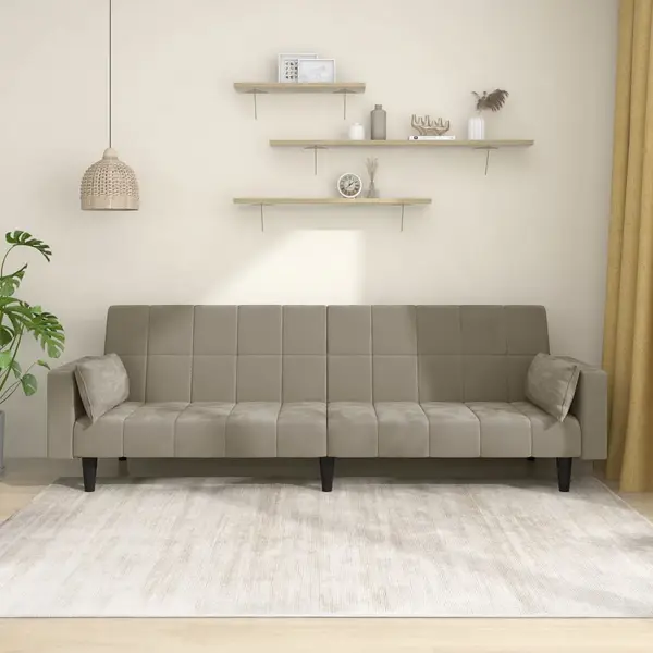 Gossi canapea extensibila cu 2 locuri, 2 perne, gri deschis, catifea