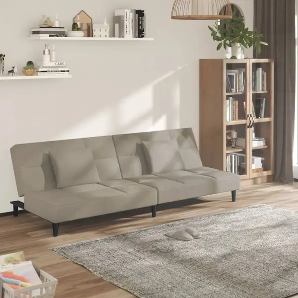 Gossi canapea extensibila cu 2 locuri, 2 perne, gri deschis, catifea