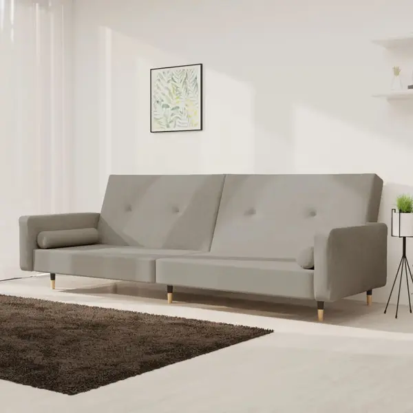 Gossi canapea extensibila cu 2 locuri, 2 perne, gri deschis, catifea