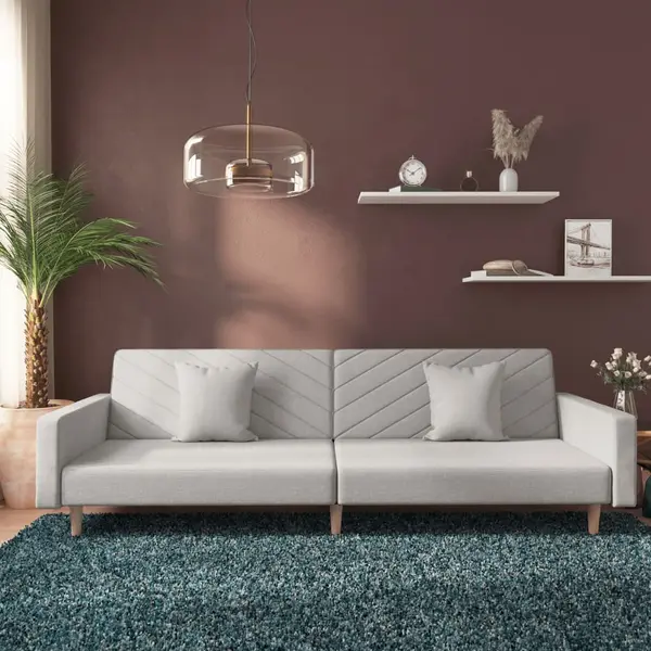 Gossi canapea extensibila cu 2 locuri, 2 perne, gri deschis, textil