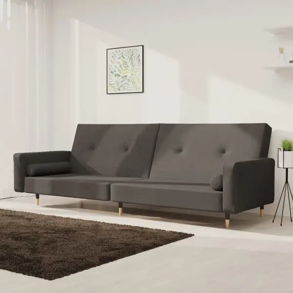 Gossi canapea extensibila cu 2 locuri, 2 perne, gri inchis, catifea