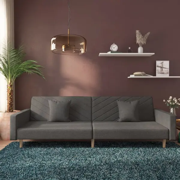 Gossi canapea extensibila cu 2 locuri, 2 perne, gri inchis, textil