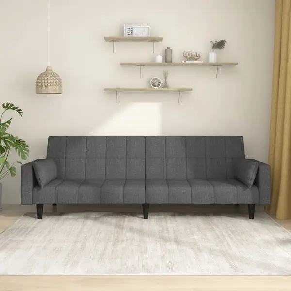 Gossi canapea extensibila cu 2 locuri, 2 perne, gri inchis, textil