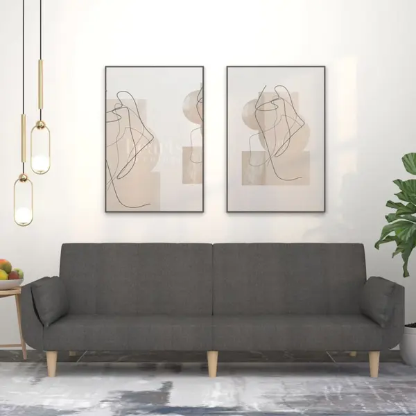 Gossi canapea extensibila cu 2 locuri, 2 perne, gri inchis, textil