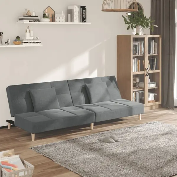Gossi canapea extensibila cu 2 locuri, 2 perne, gri inchis, textil