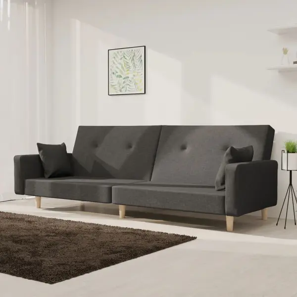 Gossi canapea extensibila cu 2 locuri, 2 perne, gri inchis, textil