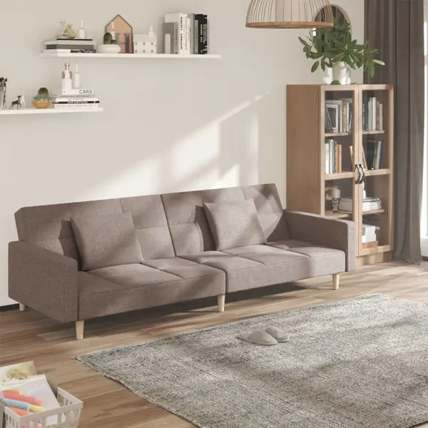 Gossi canapea extensibila cu 2 locuri, 2 perne, gri taupe, textil