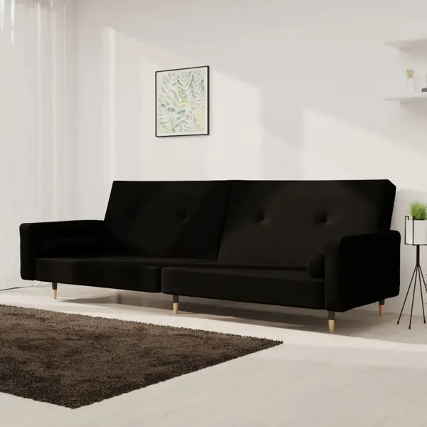 Gossi canapea extensibila cu 2 locuri, 2 perne, negru, catifea