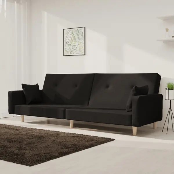 Gossi canapea extensibila cu 2 locuri, 2 perne, negru, textil