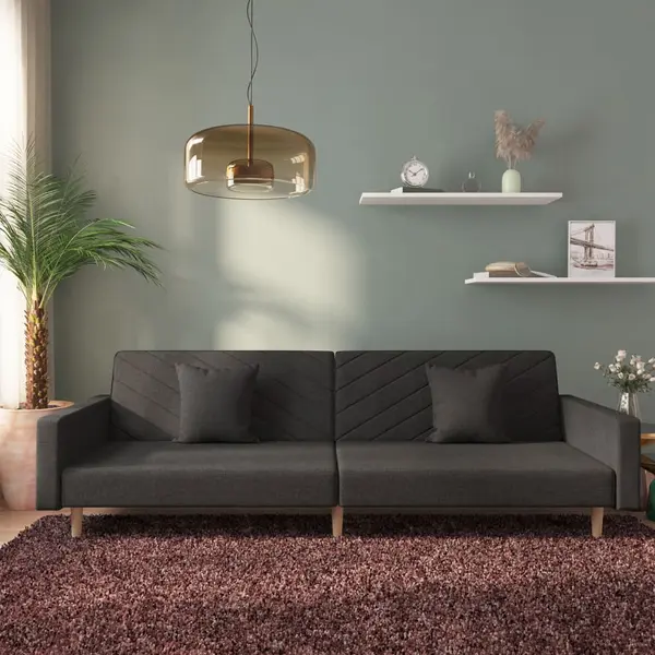 Gossi canapea extensibila cu 2 locuri, 2 perne, negru, textil