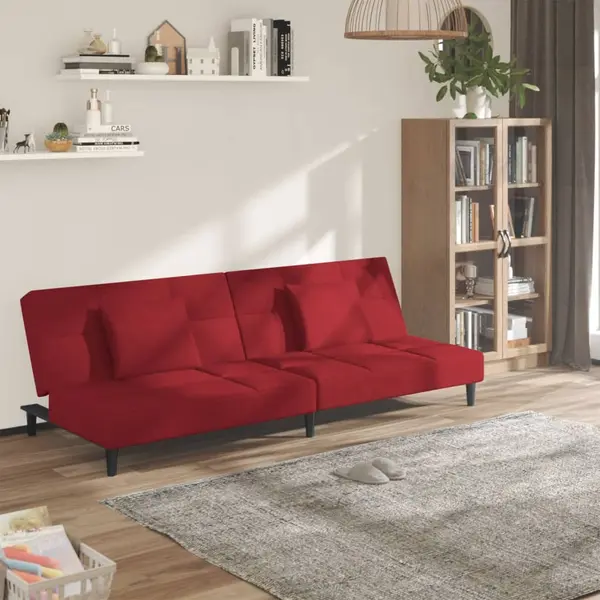 Gossi canapea extensibila cu 2 locuri, 2 perne, rosu vin, catifea