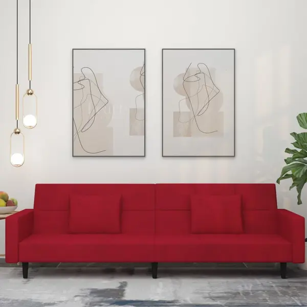Gossi canapea extensibila cu 2 locuri, 2 perne, rosu vin, catifea
