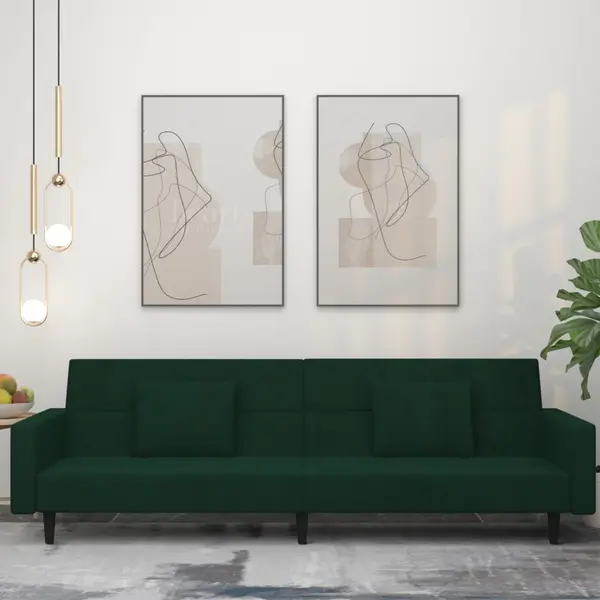 Gossi canapea extensibila cu 2 locuri, 2 perne, verde inchis catifea