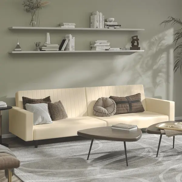 Gossi canapea extensibila cu 2 locuri, crem, catifea