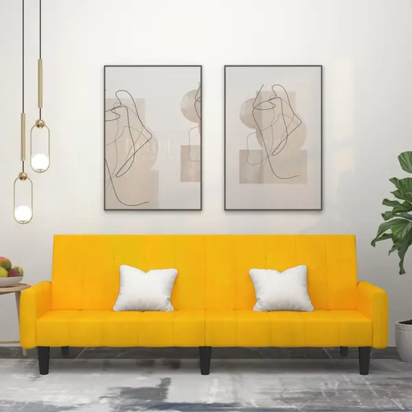 Gossi canapea extensibila cu 2 locuri, galben, catifea