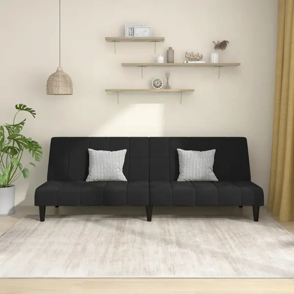 Gossi canapea extensibila cu 2 locuri, negru, catifea