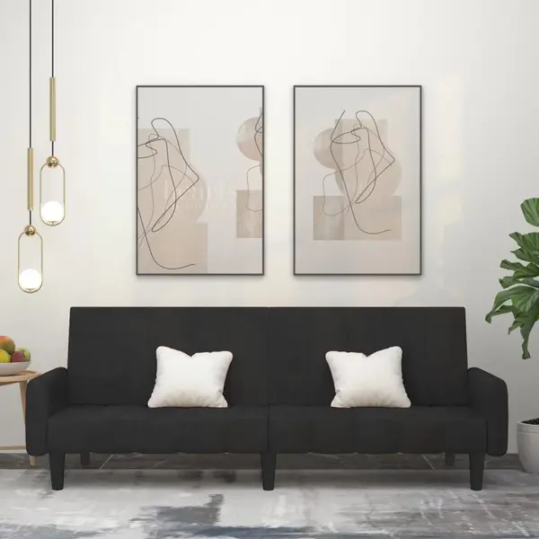 Gossi canapea extensibila cu 2 locuri, negru, catifea
