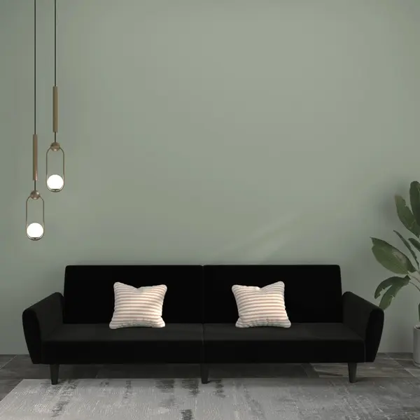 Gossi canapea extensibila cu 2 locuri, negru, catifea