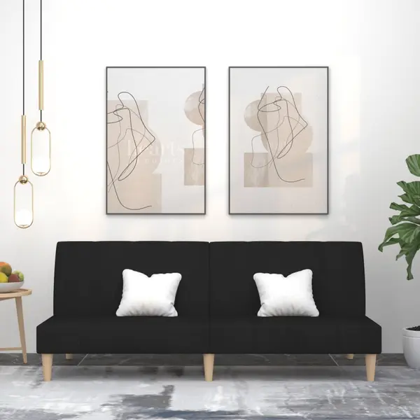 Gossi canapea extensibila cu 2 locuri, negru, material textil