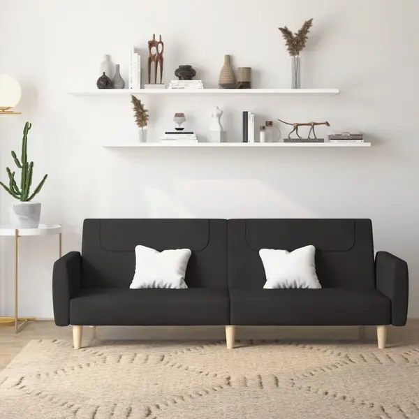 Gossi canapea extensibila cu 2 locuri, negru, material textil