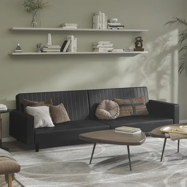 Gossi canapea extensibila cu 2 locuri, negru, piele ecologica