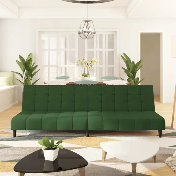 Gossi canapea extensibila cu 2 locuri, verde inchis, catifea
