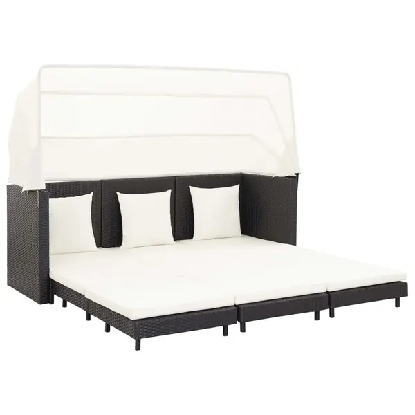 Gossi canapea extensibila cu 3 locuri, cu acoperis, negru, poliratan