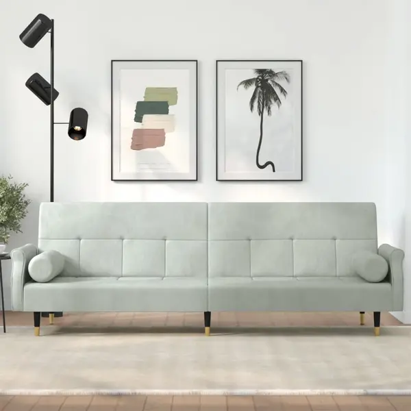 Gossi canapea extensibila cu cotiere, gri deschis, catifea