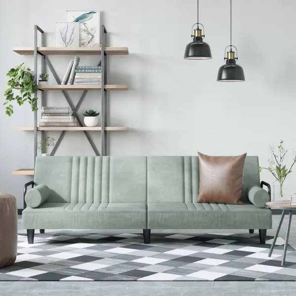 Gossi canapea extensibila cu cotiere, gri deschis, catifea