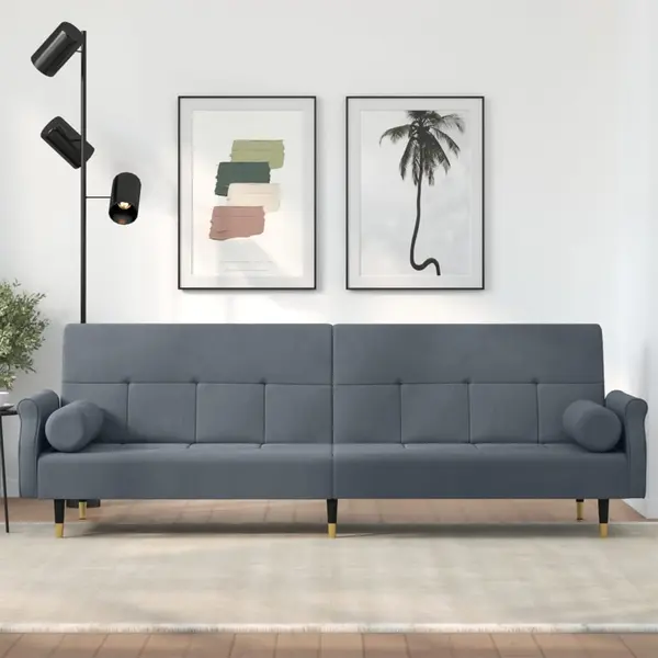 Gossi canapea extensibila cu perne, gri inchis, catifea