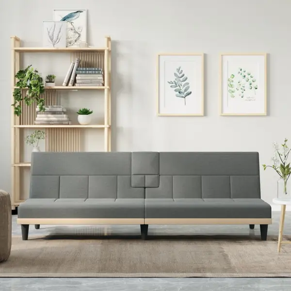 Gossi canapea extensibila cu suporturi de pahar, gri inchis, textil