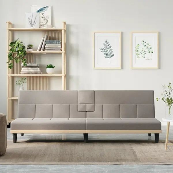 Gossi canapea extensibila cu suporturi de pahare, gri taupe, textil