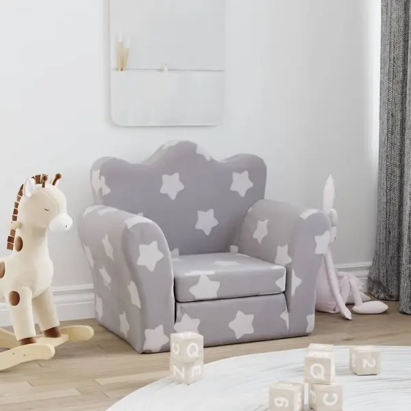 Gossi canapea extensibila de copii, gri deschis cu stele, plus moale
