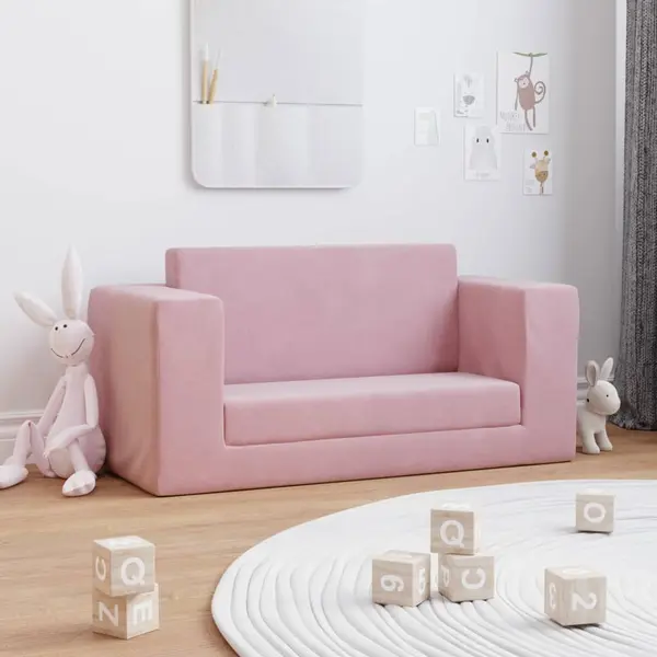 Gossi canapea extensibila pentru copii cu 2 locuri, roz, plus moale