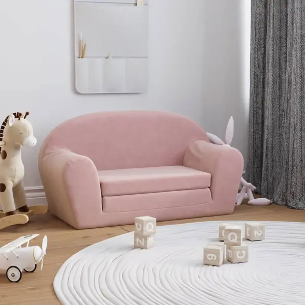 Gossi canapea extensibila pentru copii cu 2 locuri, roz, plus moale