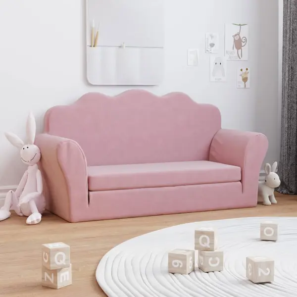Gossi canapea extensibila pentru copii cu 2 locuri, roz, plus moale