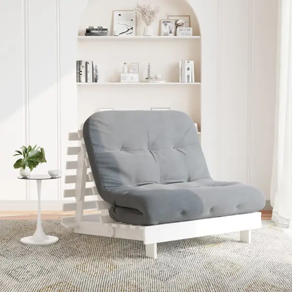 Gossi canapea futon cu saltea, alb, 100x206x11 cm, lemn masiv de pin